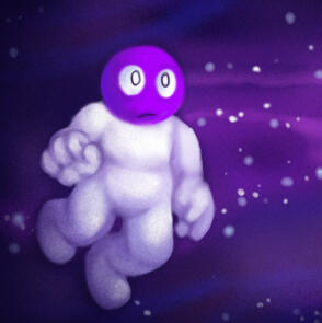 my character, purple, floating in space